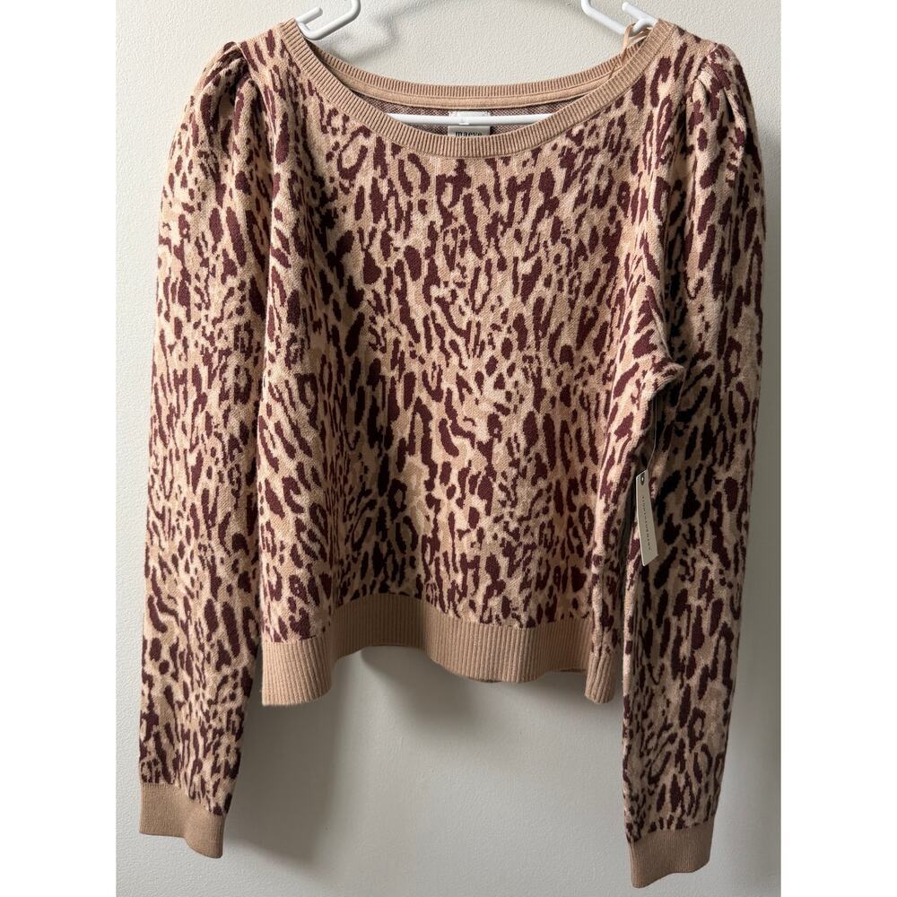 Anthropologie Maeve puff-sleeve pullover leopard sweater women's XL - Picture 3 of 9